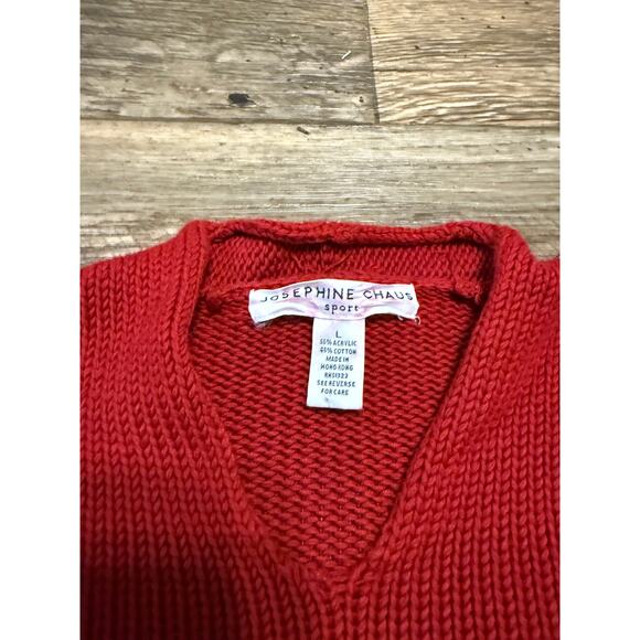 Vintage 90s Argyle Red Knit V-Neck Sweater - Picture 3 of 4